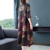 F-NC1196-夏季新款香云纱印花中长裙桑蚕丝五分袖真丝连衣裙 商品缩略图4