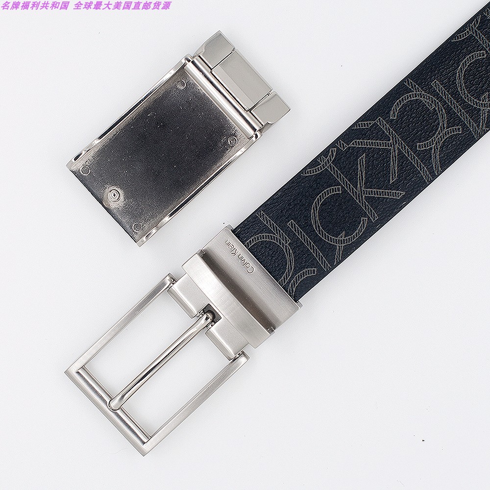 Calvin Klein 男士LOGO印花双头腰带皮带礼盒装 74360 黑色JPY带授权招加盟代理