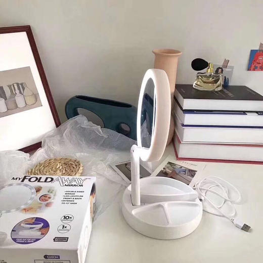 【抖音网红同款LED补光化妆镜】 双面两用10倍放大收纳折叠化妆镜 节日礼物 商品图4