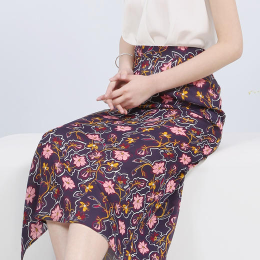 丁摩 夏季新款真丝印花半身裙侧开叉桑蚕丝半身裙19-078 DB299240531 商品图0