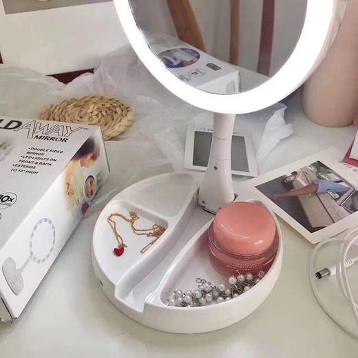 【抖音网红同款LED补光化妆镜】 双面两用10倍放大收纳折叠化妆镜 节日礼物 商品图1