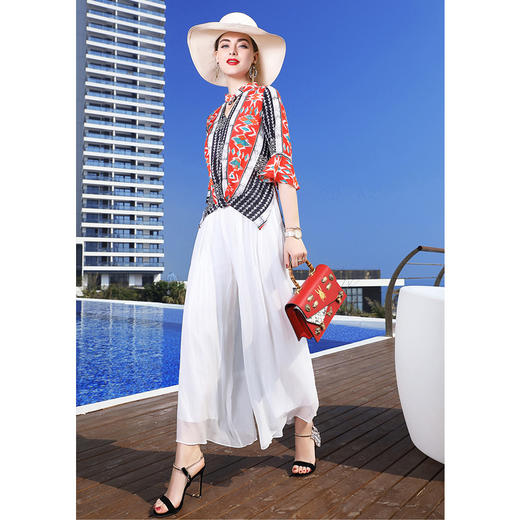 丁摩 新款真丝阔腿裤时尚高腰裤休闲裤桑蚕丝长裤19-102DB399240531 商品图2