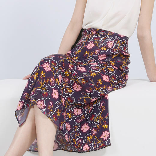 丁摩 夏季新款真丝印花半身裙侧开叉桑蚕丝半身裙19-078 DB299240531 商品图3