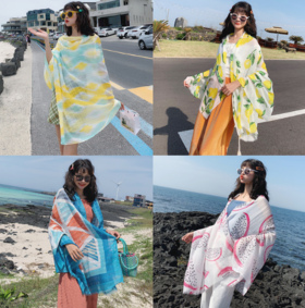 【丝巾】.丝巾女夏季百搭外搭纱巾防晒披肩 海边沙滩巾超大海滩 围巾