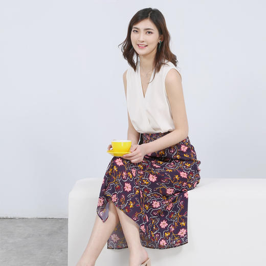 丁摩 夏季新款真丝印花半身裙侧开叉桑蚕丝半身裙19-078 DB299240531 商品图2