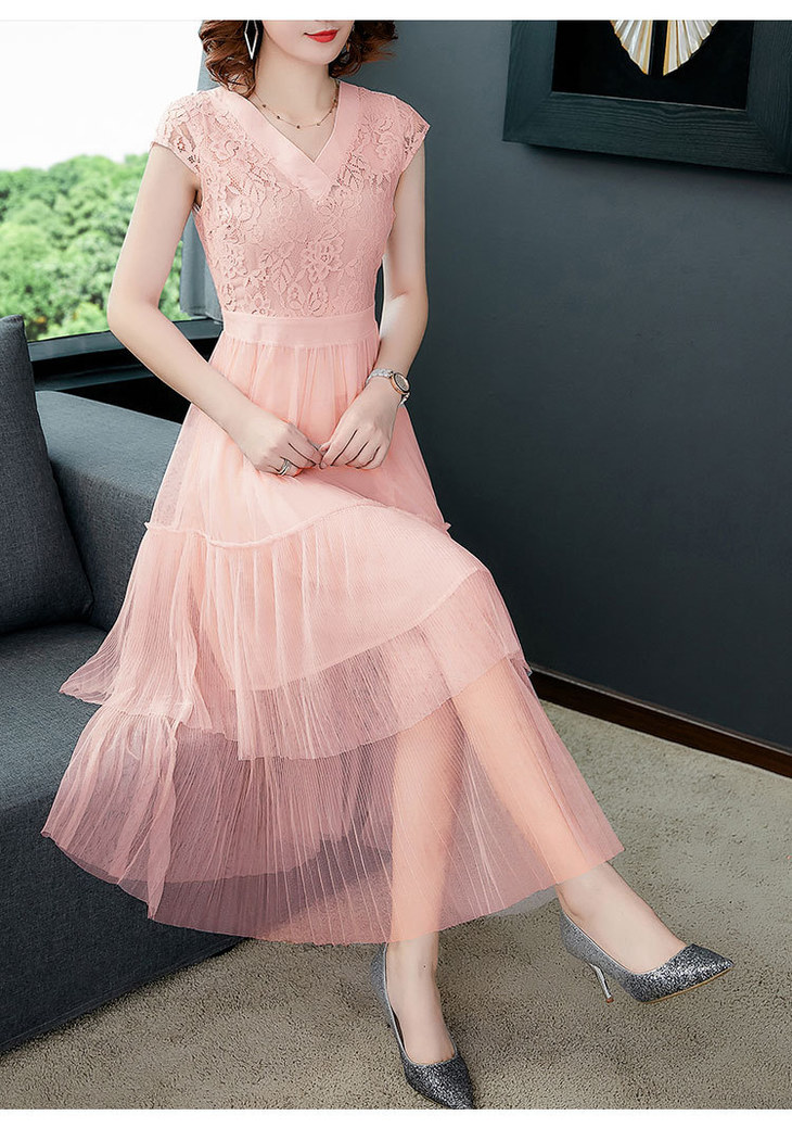 ahm-8951-夏新款优雅连衣裙减龄气质女人味时髦网红百搭显瘦网纱蕾丝