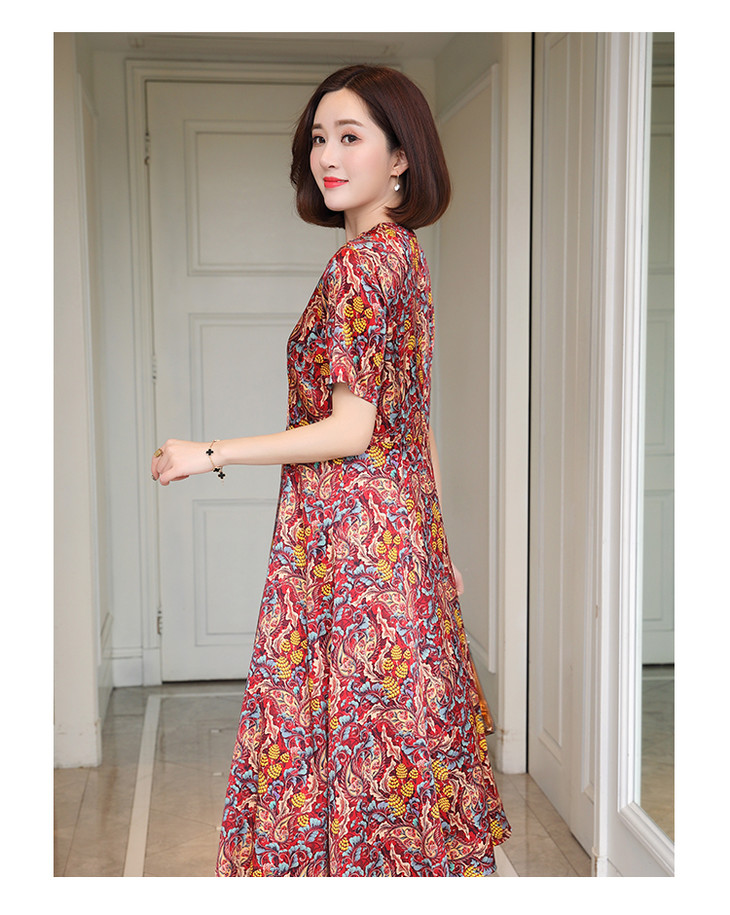 tt中长款过膝重磅真丝碎花桑蚕丝连衣裙