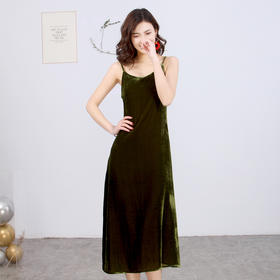 丁摩新款桑蚕丝金丝绒吊带裙性感打底外穿吊带连衣裙19-045-DY199