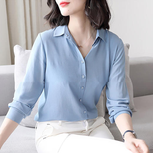 丁摩 真丝衬衣长袖宽松纯色OL桑蚕丝衬衫19-73-DS399 商品图5