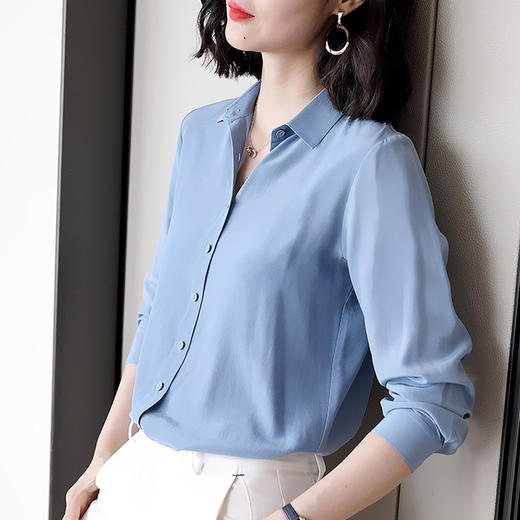 丁摩 真丝衬衣长袖宽松纯色OL桑蚕丝衬衫19-73-DS399 商品图4