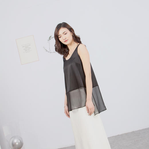丁摩 桑蚕丝外穿真丝拼接网纱背心桑蚕丝打底背心19-32 DB299240531 商品图1