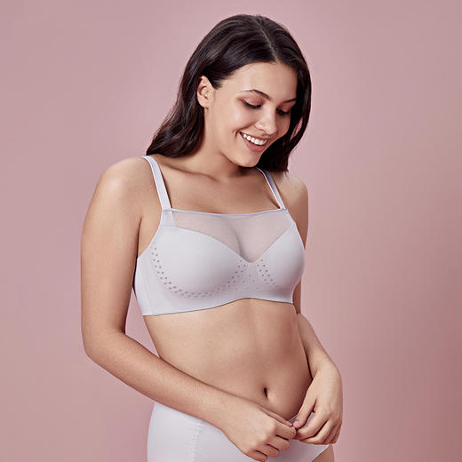 轻薄网纱洞洞连体杯文胸 大码内衣女无钢圈大胸显小胸透气夏 商品图1