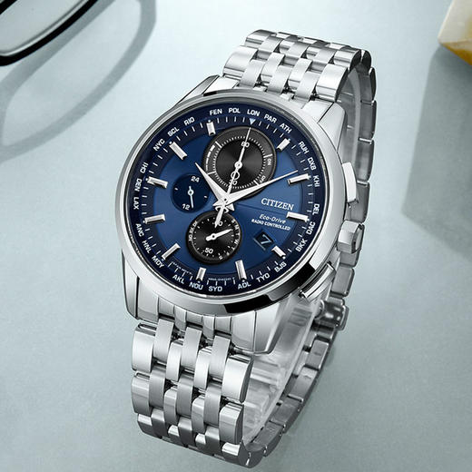 西铁城日本官方正品光动能万年历防水休闲时尚钢带电波男表AT8110-61L 商品图2