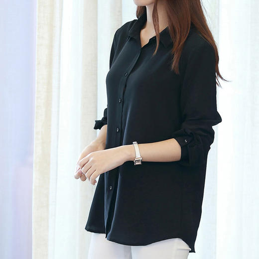 丁摩 真丝衬衣长袖宽松纯色OL桑蚕丝衬衫19-73-DS399 商品图9