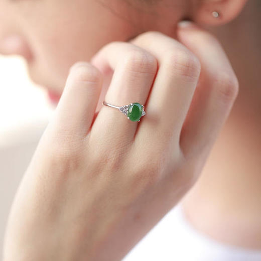 和田碧玉中国风开口女925纯银戒指 商品图4