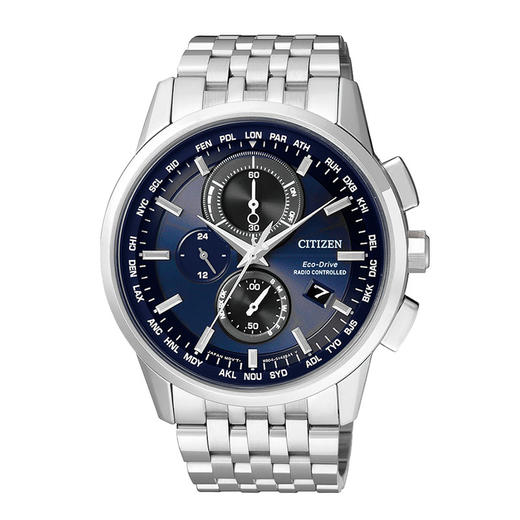 西铁城日本官方正品光动能万年历防水休闲时尚钢带电波男表AT8110-61L 商品图3