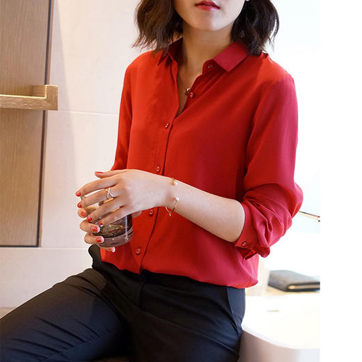 丁摩 真丝衬衣长袖宽松纯色OL桑蚕丝衬衫19-73-DS399 商品图1