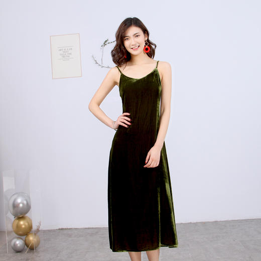 丁摩新款桑蚕丝金丝绒吊带裙性感打底外穿吊带连衣裙19-045-DY199 商品图2