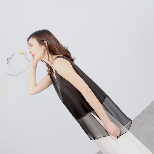 丁摩 桑蚕丝外穿真丝拼接网纱背心桑蚕丝打底背心19-32 DB299240531 商品图2