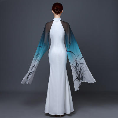 xys7088新款白色水袖绣花修身礼服裙