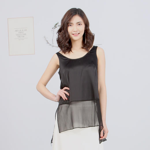 丁摩 桑蚕丝外穿真丝拼接网纱背心桑蚕丝打底背心19-32 DB299240531 商品图0