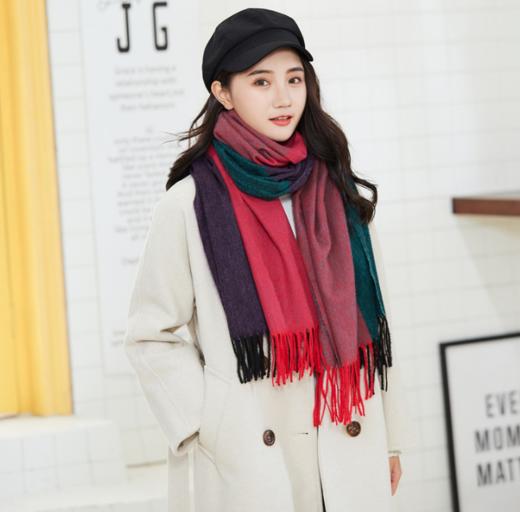 【围巾】 拼色仿羊绒围巾 秋冬格子披肩 韩版千鸟格 商品图0