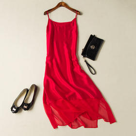 丁摩 真丝裙摆镂空网纱连衣裙6006-DS399