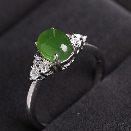 和田碧玉中国风开口女925纯银戒指 商品图0