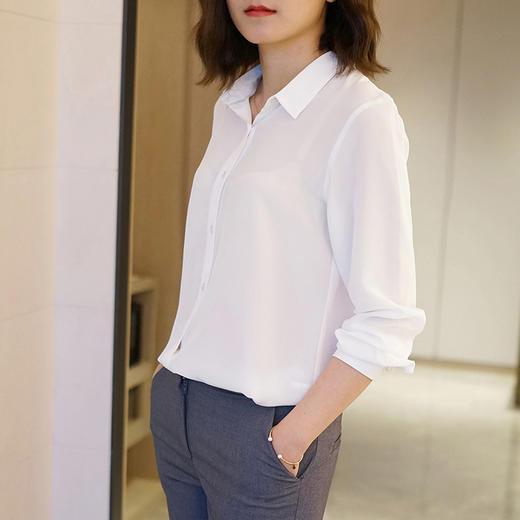 丁摩 真丝衬衣长袖宽松纯色OL桑蚕丝衬衫19-73-DS399 商品图6