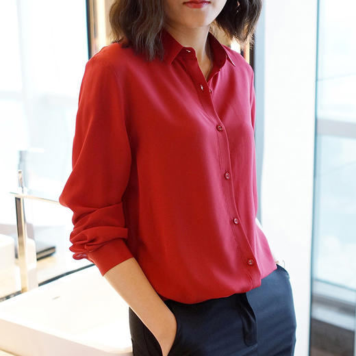 丁摩 真丝衬衣长袖宽松纯色OL桑蚕丝衬衫19-73-DS399 商品图3
