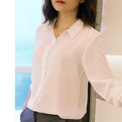 丁摩 真丝衬衣长袖宽松纯色OL桑蚕丝衬衫19-73-DS399 商品图7