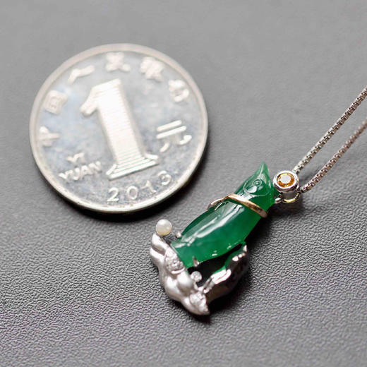 冰种阳绿翡翠企鹅18k白金钻石镶嵌18k白金钻石镶嵌 商品图4