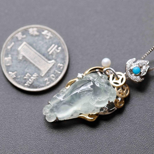 玻璃种翡翠霸王貔貅18k白金钻石镶嵌 商品图7