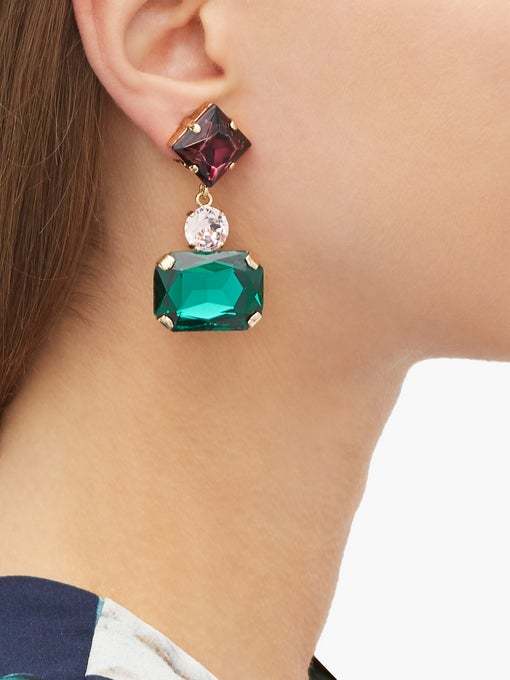 北京仓｜Erdem-Graphic-Emerald 耳环［英国设计师］ 商品图0