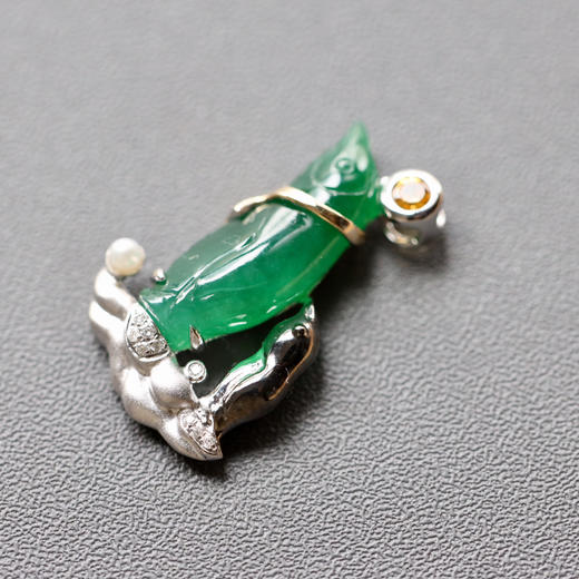 冰种阳绿翡翠企鹅18k白金钻石镶嵌18k白金钻石镶嵌 商品图8