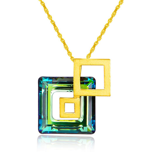 今生金饰 999足金吊坠女 施华洛世奇元素水晶黄金坠 幸福魔方-小