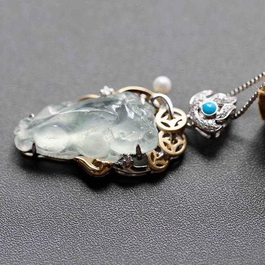 玻璃种翡翠霸王貔貅18k白金钻石镶嵌 商品图4