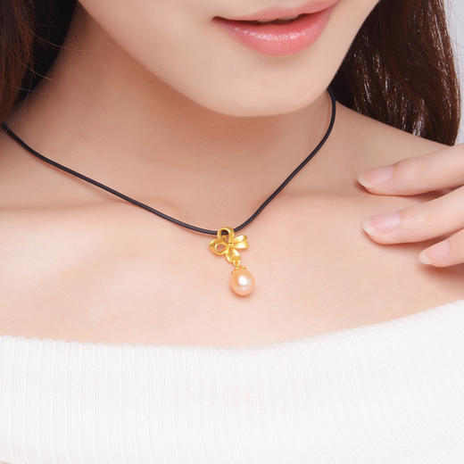 今生金饰9999足金珍珠女款黄金吊坠珠光气质坠配皮绳z0587