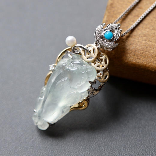 玻璃种翡翠霸王貔貅18k白金钻石镶嵌 商品图0