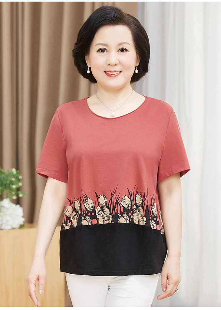 wy2153夏装上衣短袖t恤中年女式圆领大码新款妈妈装