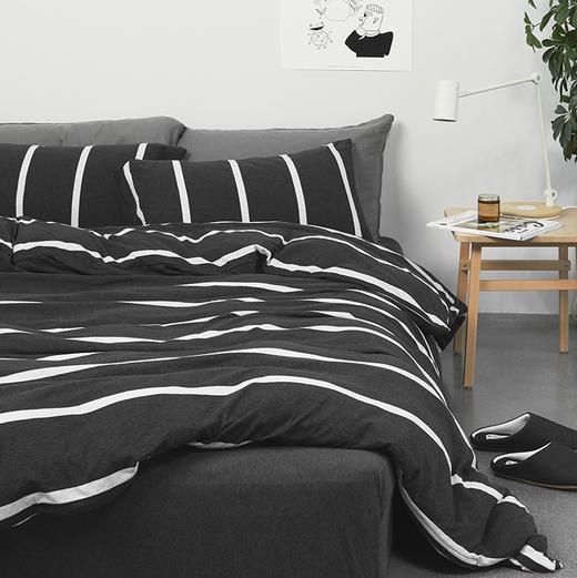 NIGHTS夜家居 床上用品黑白条纹针织四件套床单/床笠 2色可选 商品图0