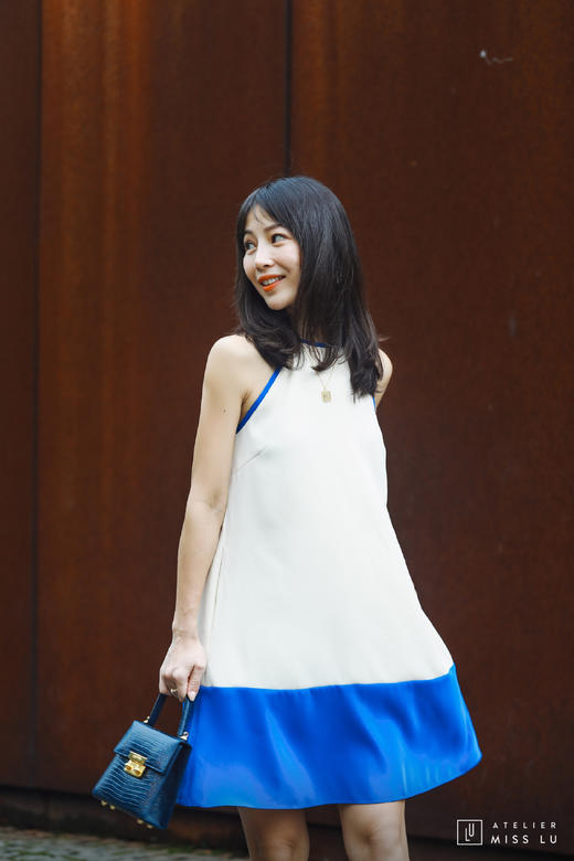 AtelierMissLu / Lola-拼色挂脖连身裙 商品图2