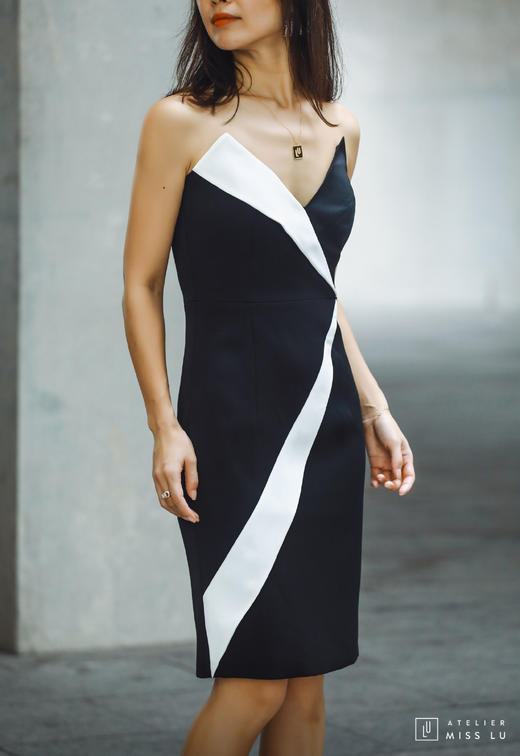 AtelierMissLu / Anne-黑白拼色立体小抹胸 商品图4