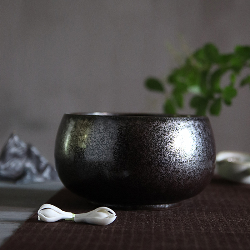 「台湾禅意手工铁釉陶瓷大号茶洗」日式粗陶建水水洗水盂水方