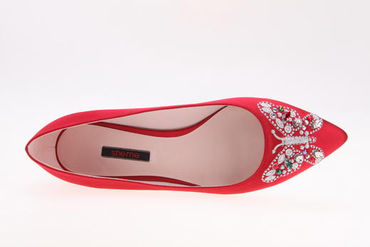 sheme 婚鞋系列 女士刺绣蝴蝶平底单鞋  红色 商品图4