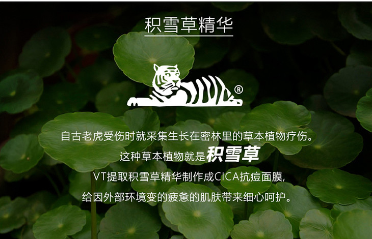 淡化痘印补水舒缓韩国vt老虎积雪草面膜10片