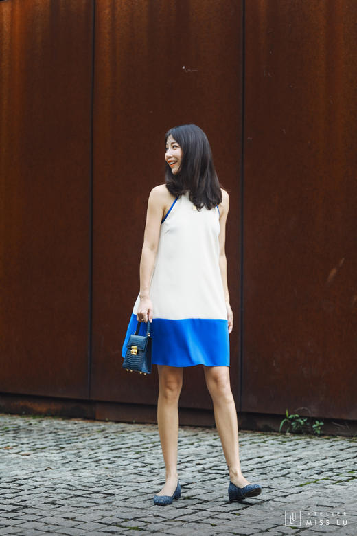 AtelierMissLu / Lola-拼色挂脖连身裙 商品图4