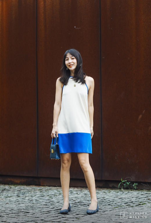 AtelierMissLu / Lola-拼色挂脖连身裙 商品图0