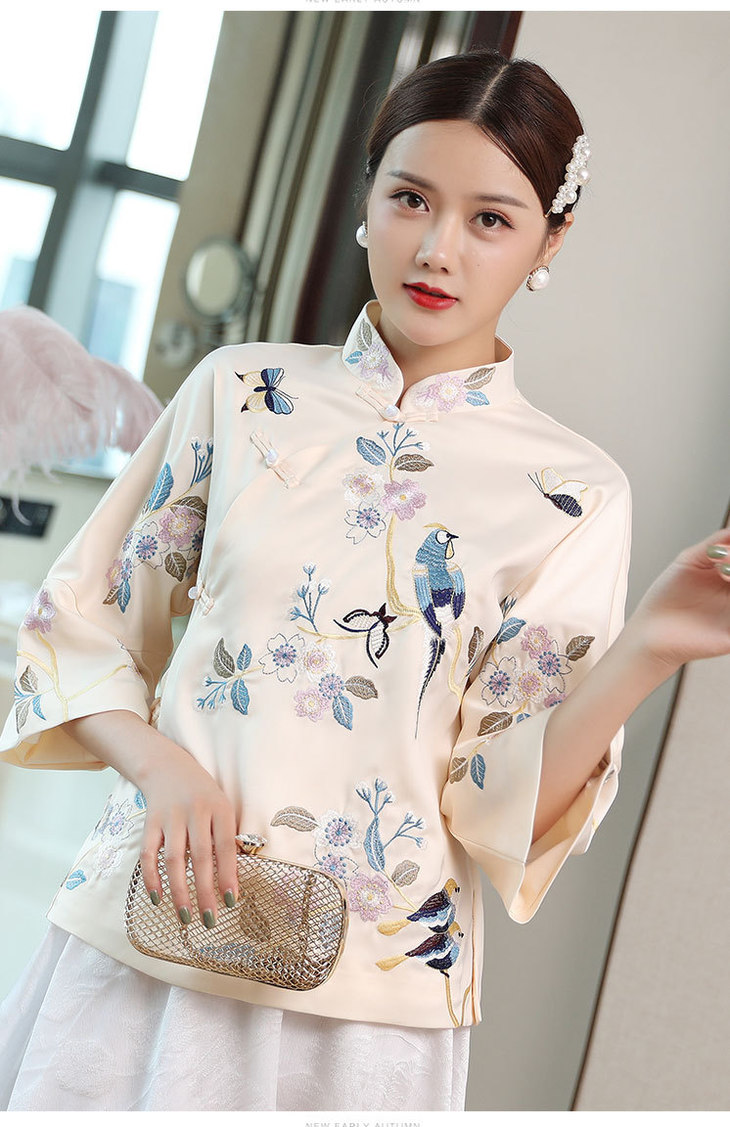 og 99254新款民国风女装中式重工喜鹊刺绣唐装改良旗袍上衣