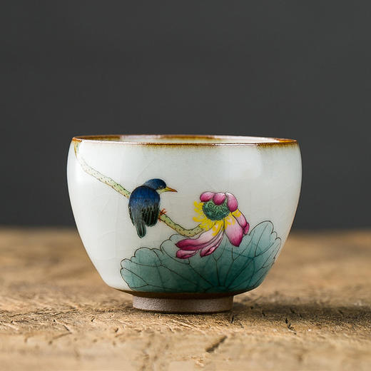 「汝窑手绘品茗杯」工夫茶杯 开片可养 景德镇纯手工陶瓷主人杯个人单杯 商品图2